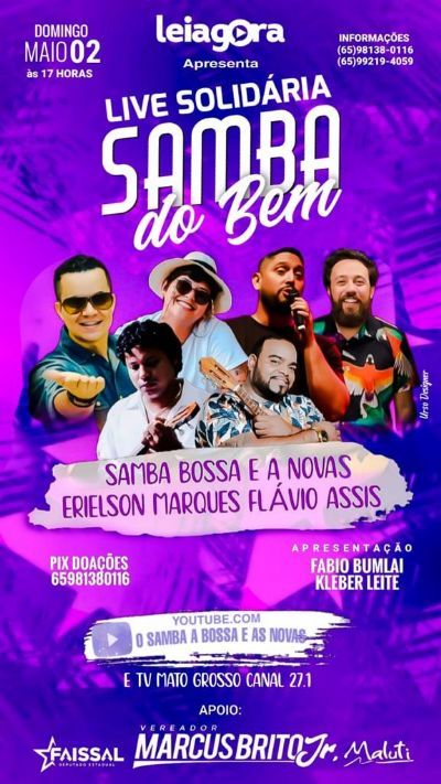 Live Solidria Samba do Bem ser dia 2 de maio e vai ajudar famlias afetadas pela pandemia