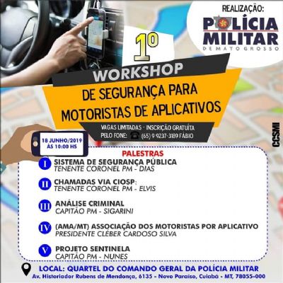 1 Workshop de Segurana para Motoristas de Aplicativos ser realizado em Cuiab