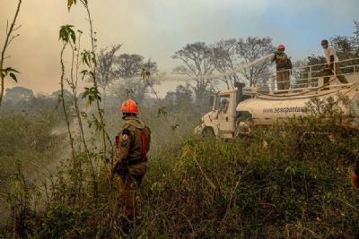 Cinco equipes e seis aeronaves combatem incndio no Pantanal