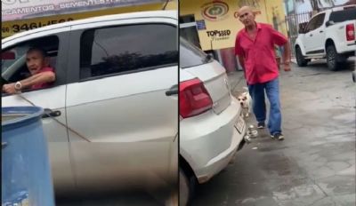 Vdeo | Cachorro  arrastado por carro com corda no pescoo