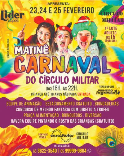 Matin de carnaval no Circulo Militar vai ter 3 dias de festa com brincadeiras e concurso de fantasia