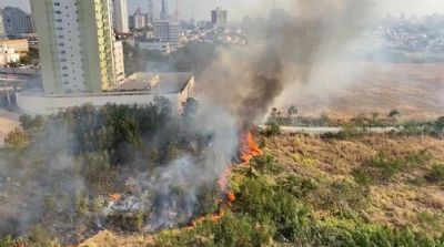 Vdeo: incndio em terreno se alastra e bombeiros so acionados