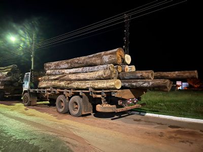 Motorista abandona caminho com carga de madeira ilcita ao avistar PM