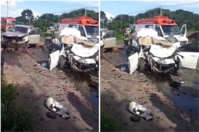 Vdeo | Caminhonete e carro de passeio ficam destrudos em acidente na Avenida das Torres