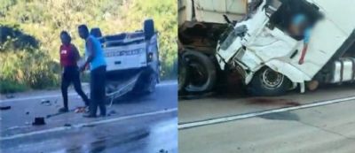 <font color=Orange>Vdeo</font color> | Motorista morre em grave acidente entre trs carretas e caminhonete na Serra de So Vicente