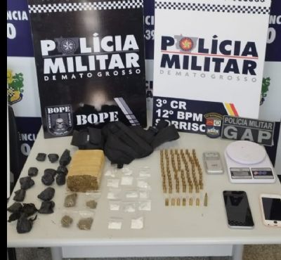 Polcia Militar prende suspeito por tentativa homicdio, apreende explosivos, drogas e munies