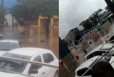 Chuva causa alagamentos em Cuiab e carro  levado por gua - Veja Vdeo