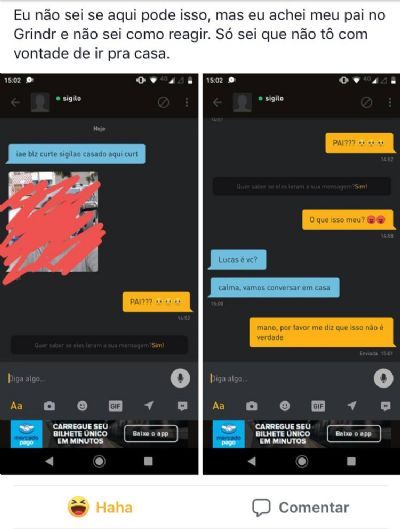 Pai e filho trocam mensagens em aplicativo de relacionamentos