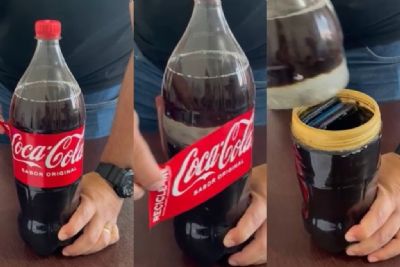 Vdeo | Operao acha garrafa de Coca-Cola recheada com celulares em cela de presa