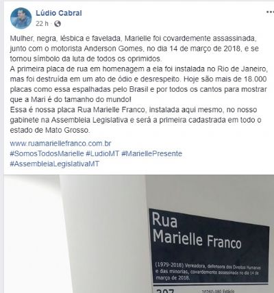 Placa em homenagem  Marielle Franco  colocada em corredor da AL
