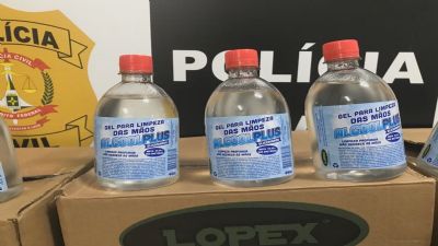 Polcia Civil apreende frascos de lcool em gel de origem duvidosa em Confresa